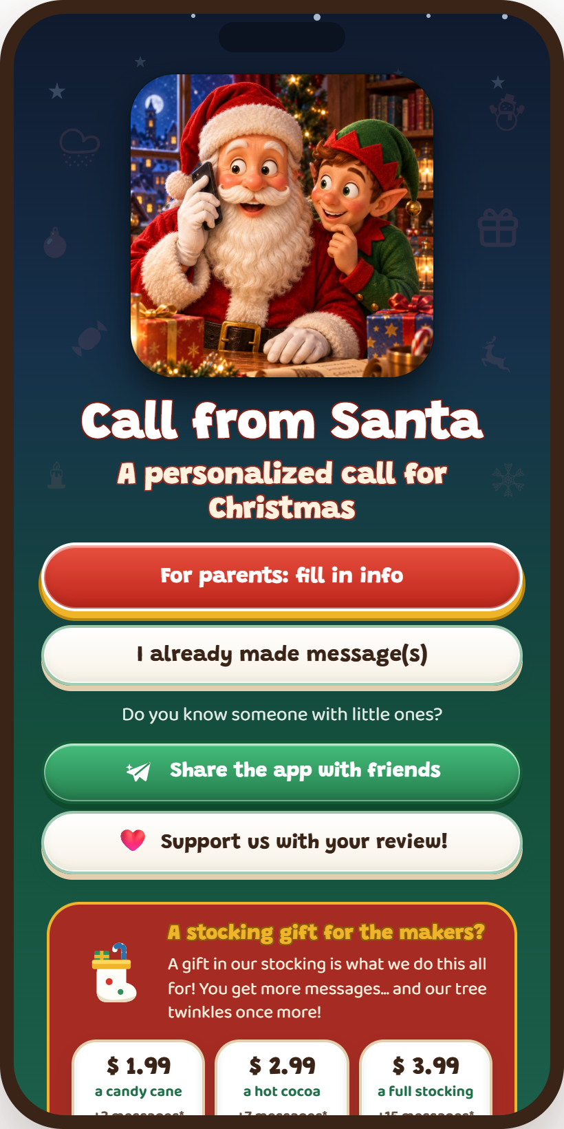 Call from Santa home screen