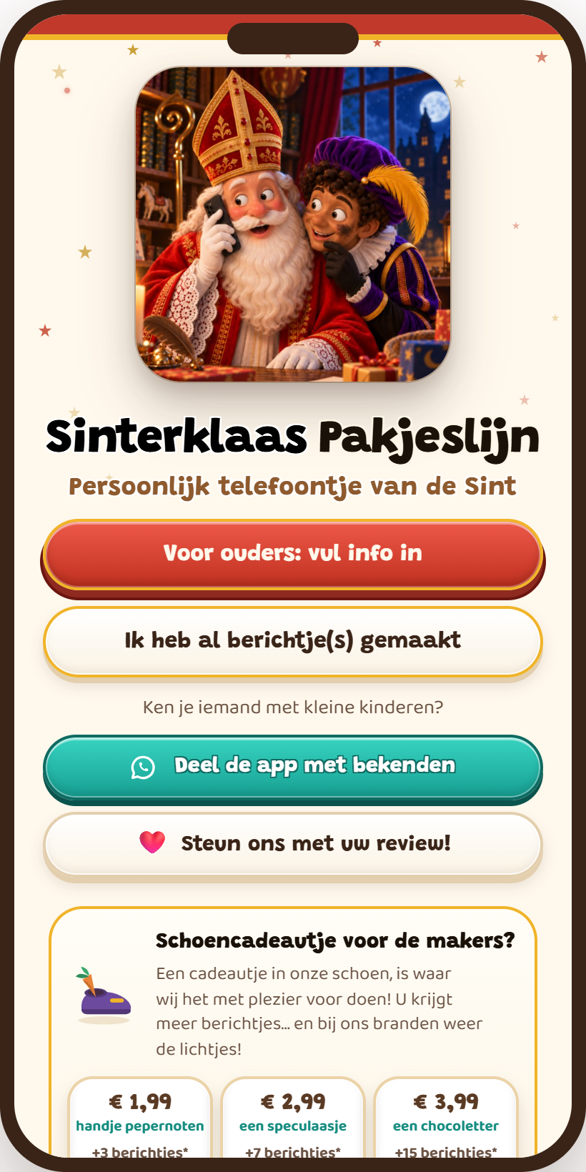 Sinterklaas Pakjeslijn home screen